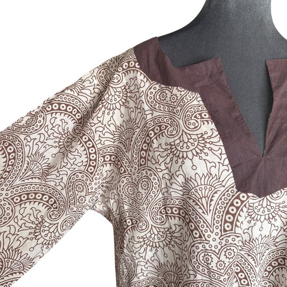 Jest Jewels Womens Tunic Top Brown Paisley Print 100% Cotton Made In India Size - Picture 2 of 6
